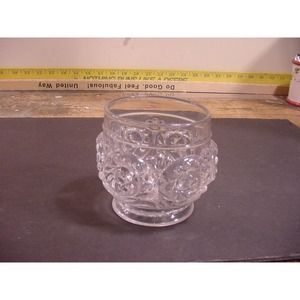 CLEAR GLASS Vintage Candy Nut Dish - Ring Footed - Floral Design Pattern On Side